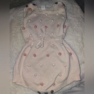 Shein Baby Girls Knitted Romper With Pompom Decoration
